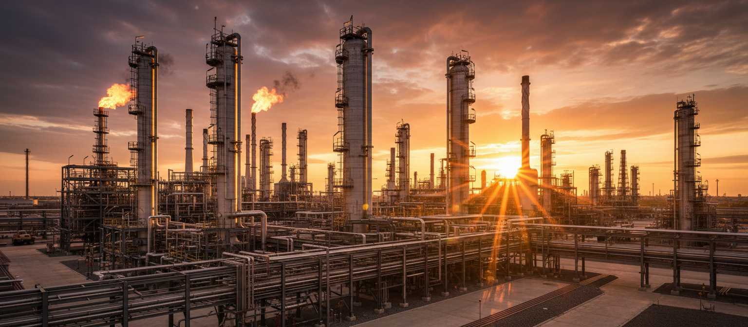 Oil refinery at golden hour